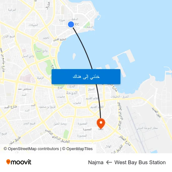 West Bay Bus Station to Najma map