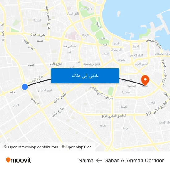 Sabah Al Ahmad Corridor to Najma map