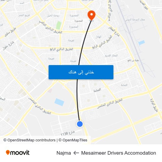 Mesaimeer Drivers Accomodation to Najma map