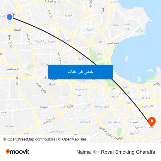 Royal Smoking Gharaffa to Najma map