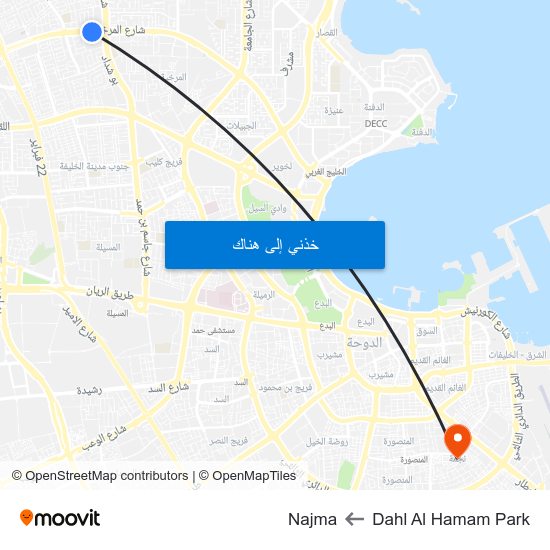 Dahl Al Hamam Park to Najma map