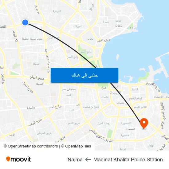 Madinat Khalifa Police Station to Najma map