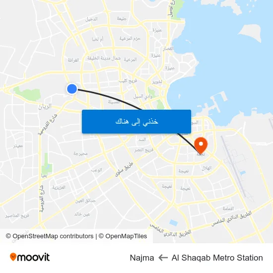 Al Shaqab Metro Station to Najma map