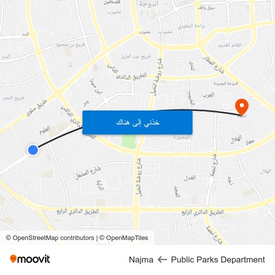 Public Parks Department to Najma map