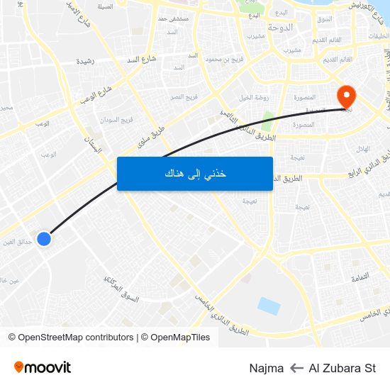 Al Zubara St to Najma map
