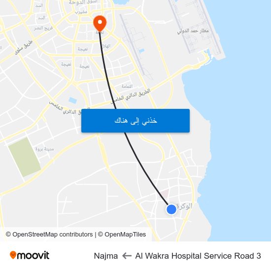 Al Wakra Hospital Service Road 3 to Najma map