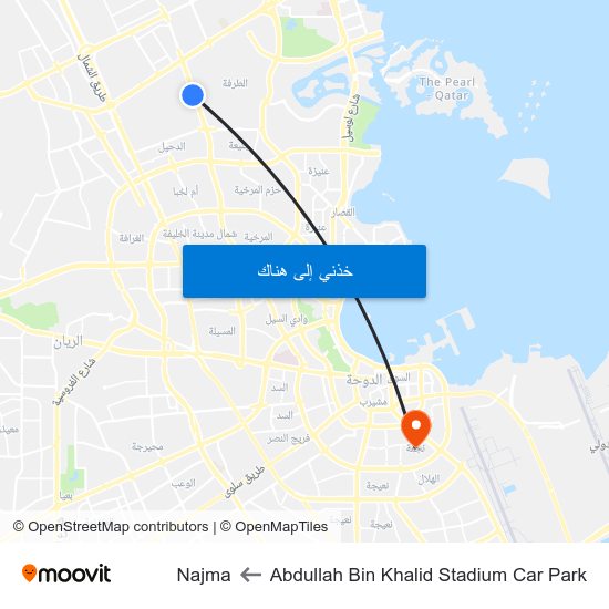 Abdullah Bin Khalid Stadium Car Park to Najma map