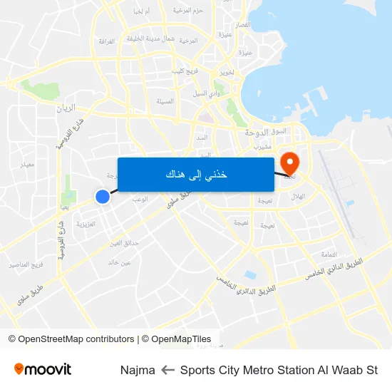 Sports City Metro Station Al Waab St to Najma map