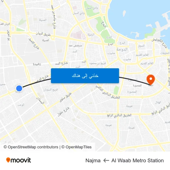 Al Waab Metro Station to Najma map