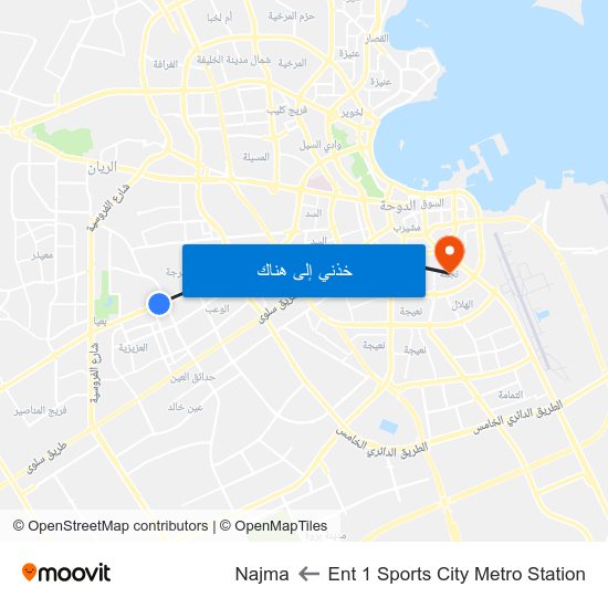 Ent 1 Sports City Metro Station to Najma map