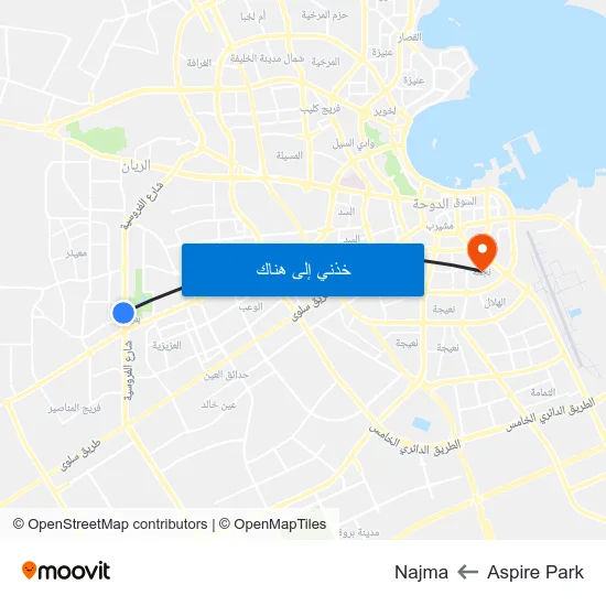 Aspire Park to Najma map
