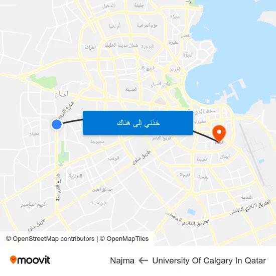 University Of Calgary In Qatar to Najma map