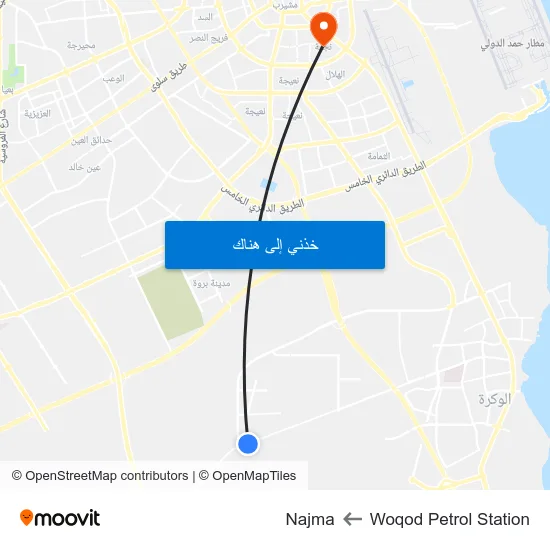 Woqod Petrol Station to Najma map