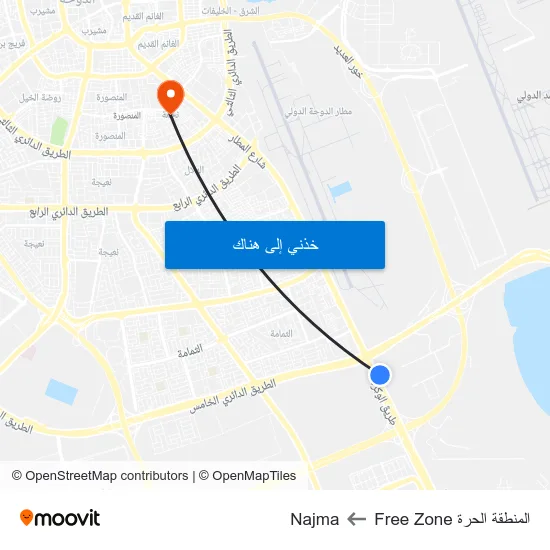 المنطقة الحرة Free Zone to Najma map