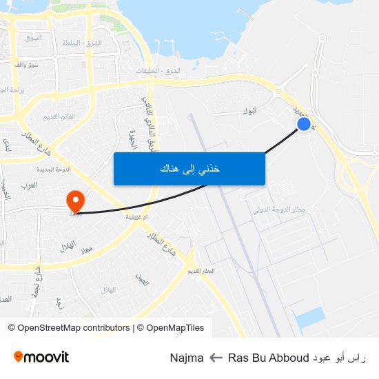 راس أبو عبود Ras Bu Abboud to Najma map