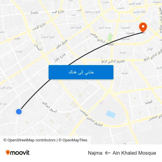 Ain Khaled Mosque to Najma map