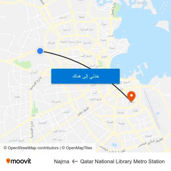 Qatar National Library Metro Station to Najma map