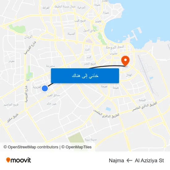 Al Aziziya St to Najma map