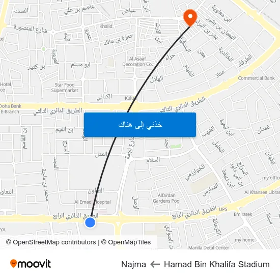 Hamad Bin Khalifa Stadium to Najma map