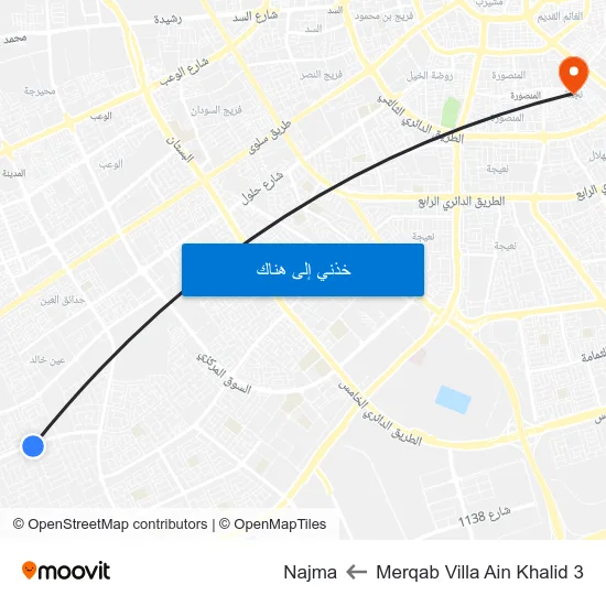 Merqab Villa Ain Khalid 3 to Najma map