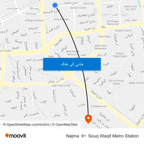 Souq Waqif Metro Station to Najma map