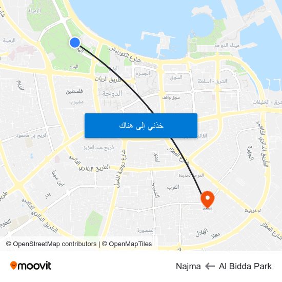 Al Bidda Park to Najma map