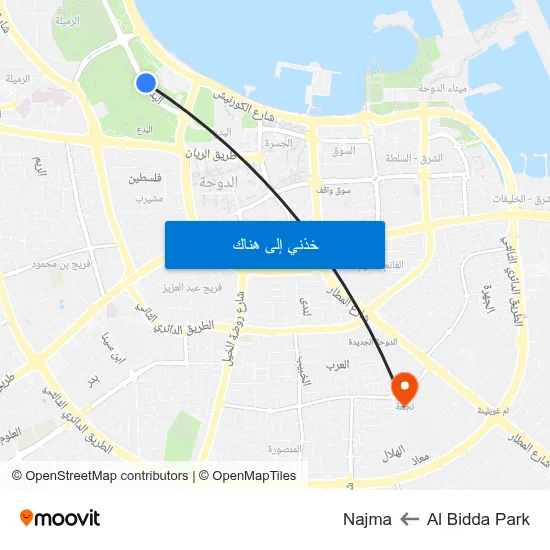 Al Bidda Park to Najma map