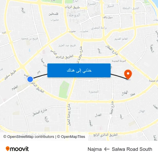 Salwa Road South to Najma map