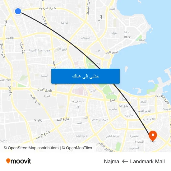Landmark Mall to Najma map