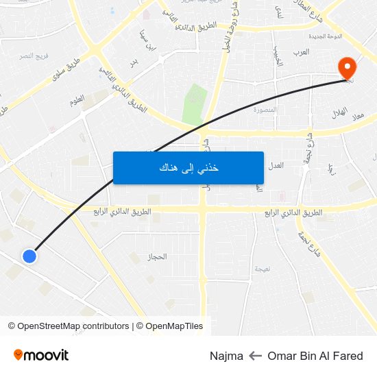 Omar Bin Al Fared to Najma map