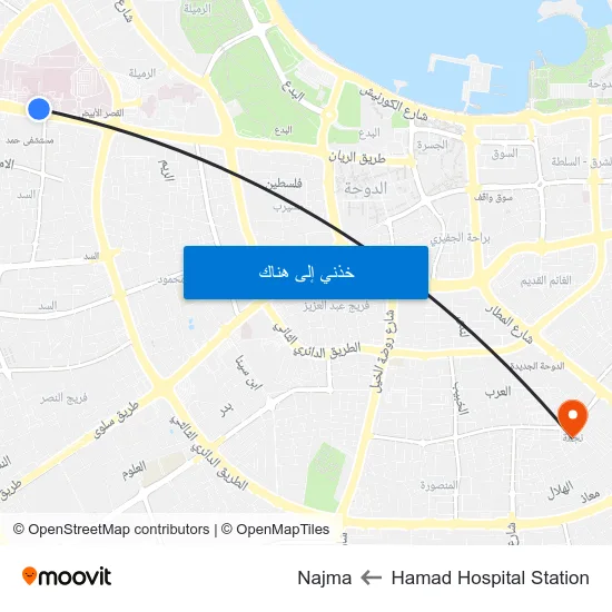 Hamad Hospital Station to Najma map