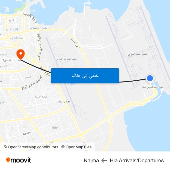 Hia Arrivals/Departures to Najma map