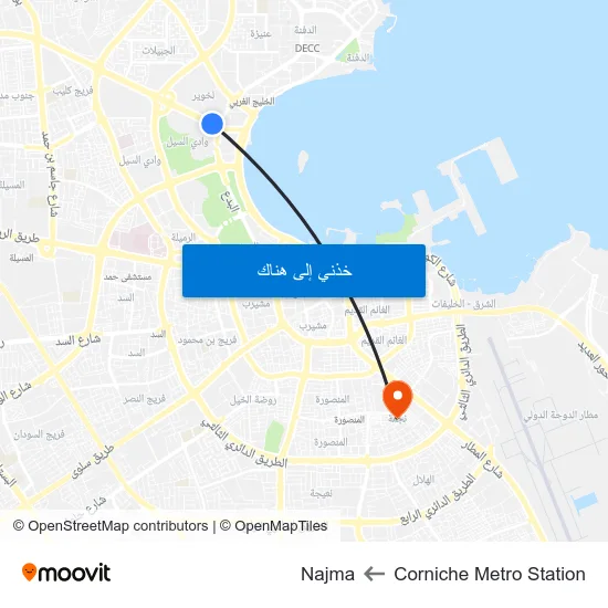 Corniche Metro Station to Najma map