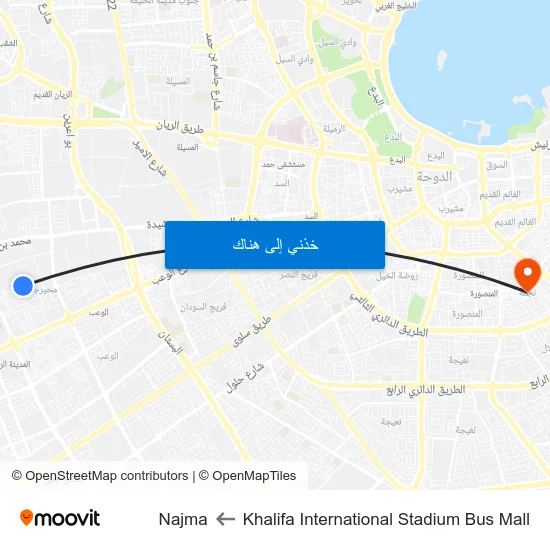 Khalifa International Stadium Bus Mall to Najma map
