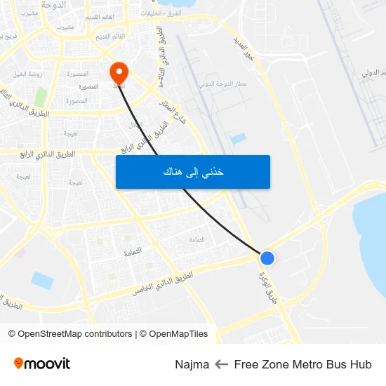 Free Zone Metro Bus Hub to Najma map