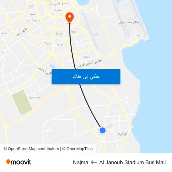 Al Janoub Stadium Bus Mall to Najma map
