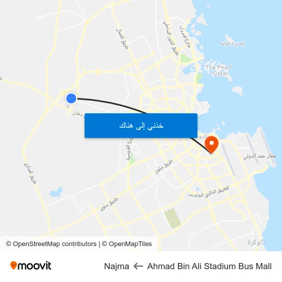 Ahmad Bin Ali Stadium Bus Mall to Najma map