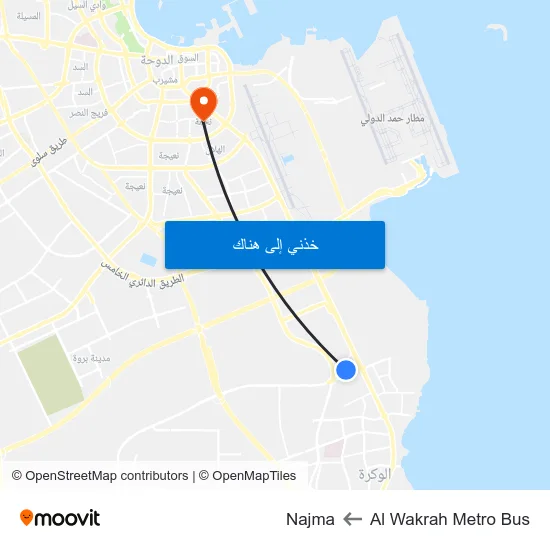 Al Wakrah Metro Bus to Najma map