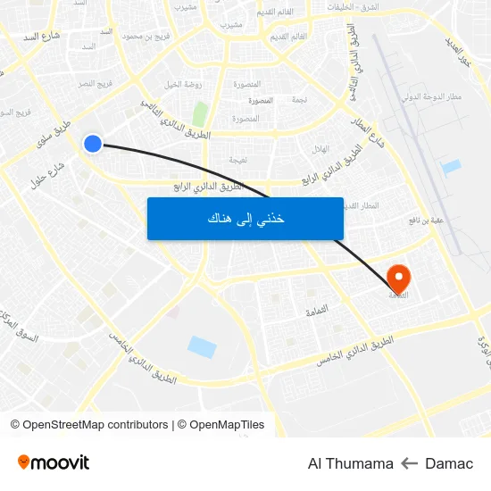 Damac to Al Thumama map