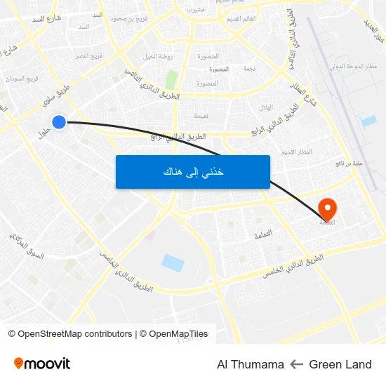 Green Land to Al Thumama map