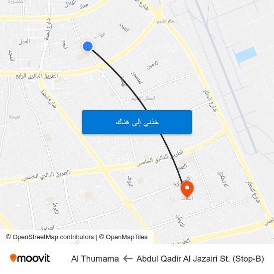 Abdul Qadir Al Jazairi St. (Stop-B) to Al Thumama map
