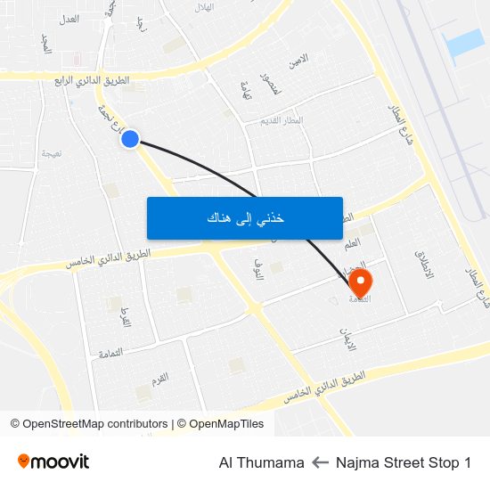 Najma Street Stop 1 to Al Thumama map