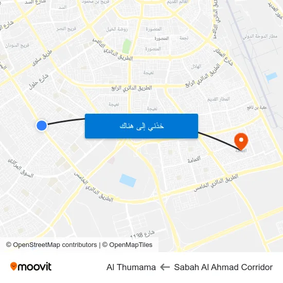 Sabah Al Ahmad Corridor to Al Thumama map