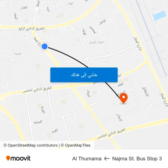 Najma St. Bus Stop 3 to Al Thumama map