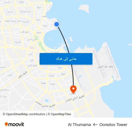 Ooredoo Tower to Al Thumama map