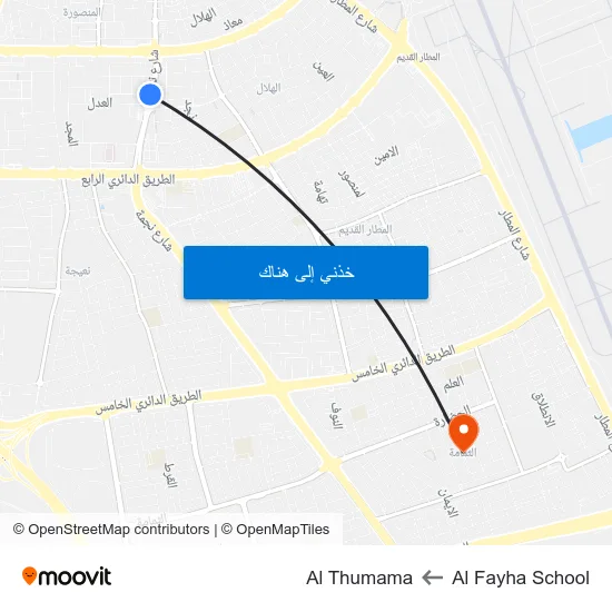 Al Fayha School to Al Thumama map