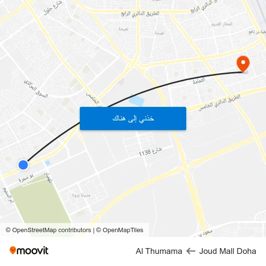 Joud Mall Doha to Al Thumama map