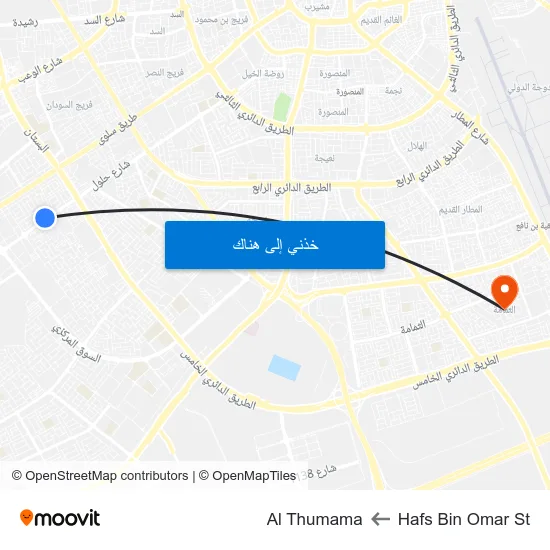 Hafs Bin Omar St to Al Thumama map