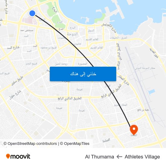 Athletes Village to Al Thumama map