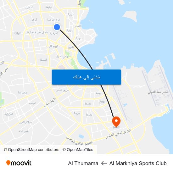Al Markhiya Sports Club to Al Thumama map